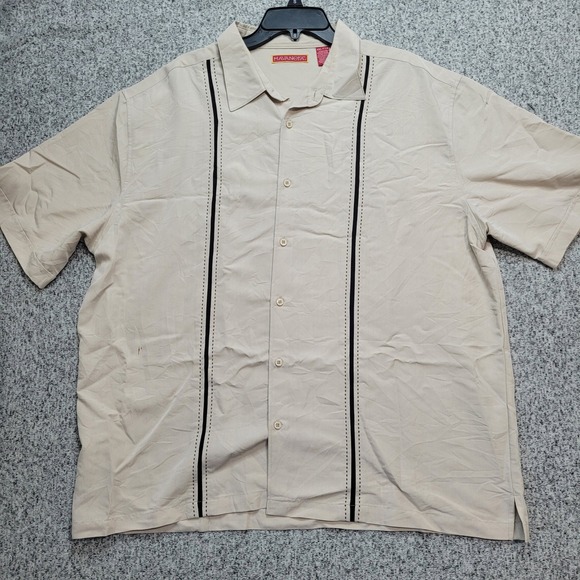 Havana Shirt Button Up Short Sleeve Casual Tan Guayabera Style XXL FLAW - Picture 1 of 11